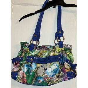 Vtg Wilsons Leather exotic floral purse bag pocketbook with buckle Trim patent l